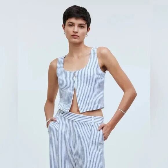 MADEWELL | Scoopneck 100% Linen Crop Tank Bluestone Size 2 - Picture 2 of 7